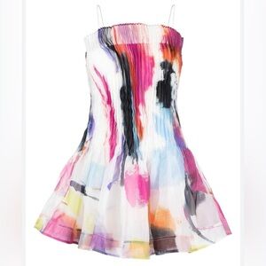Aje celestial pleated minidress in Abstract Sunset- size AU8